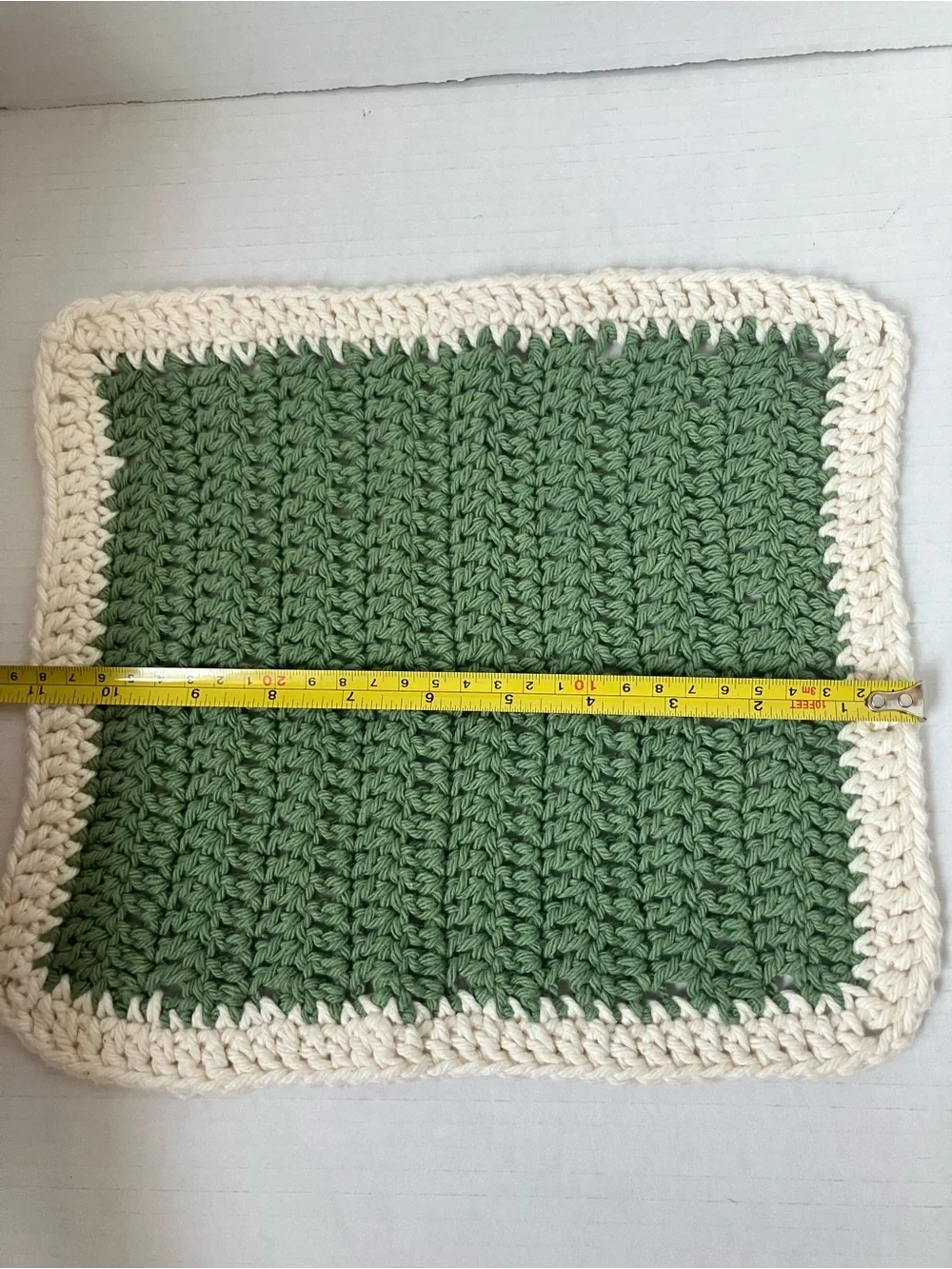 Handmade Green and Cream Crochet Kitchen Wash Cloths Set of Two 10”